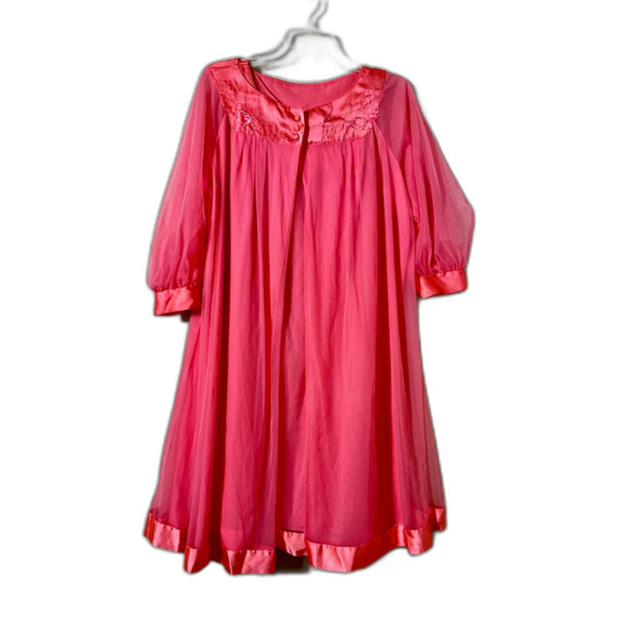 Vtg 1950s Gossard Artemis Bright Pink Peignoir Nightgown & Robe Set Size M READ - Picture 1 of 15